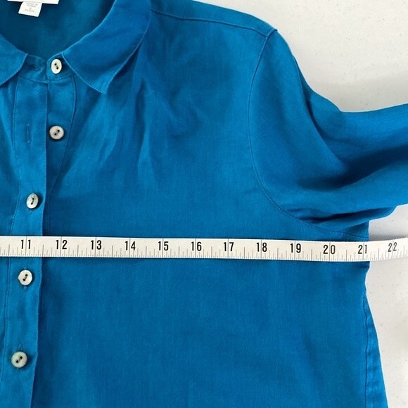 J Jill Love Linen Relaxed Tunic Top 3/4 Sleeve Popover Placket Collared High/Low - Picture 11 of 15